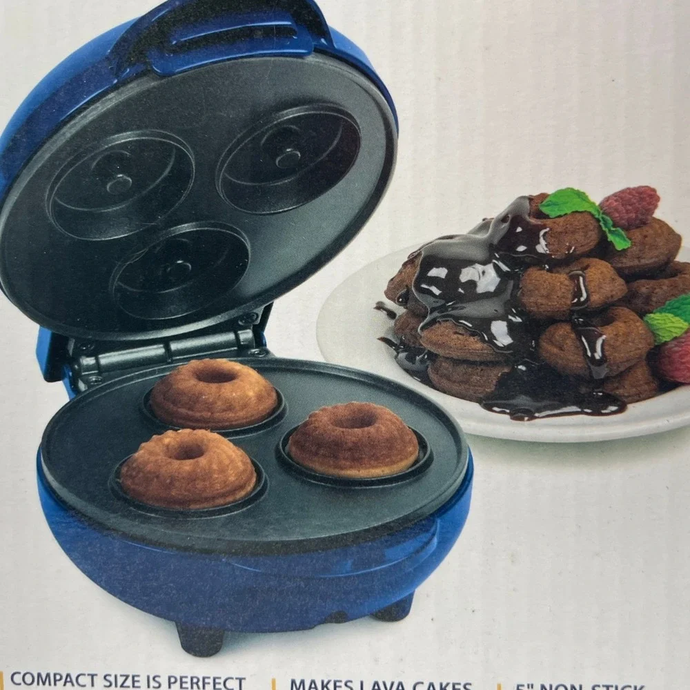 Nostalgia MyMini Lava Cake &‎ Doughnut Maker Blue Electric Mini Nonstick Deseret